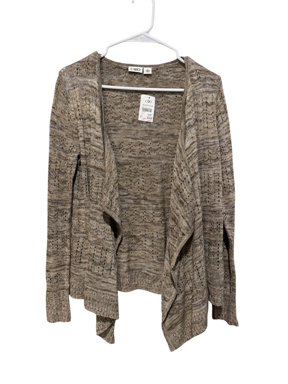 Cato‎ Marled Cream, Tan Open-Front Draped Cardigan